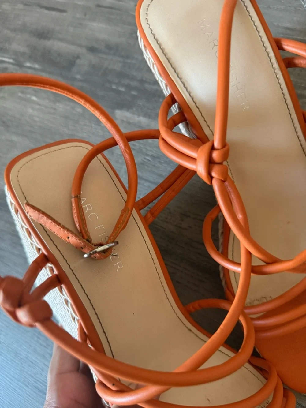 Marc Fisher Zeki Orange Strappy Rope Wedge Sandals